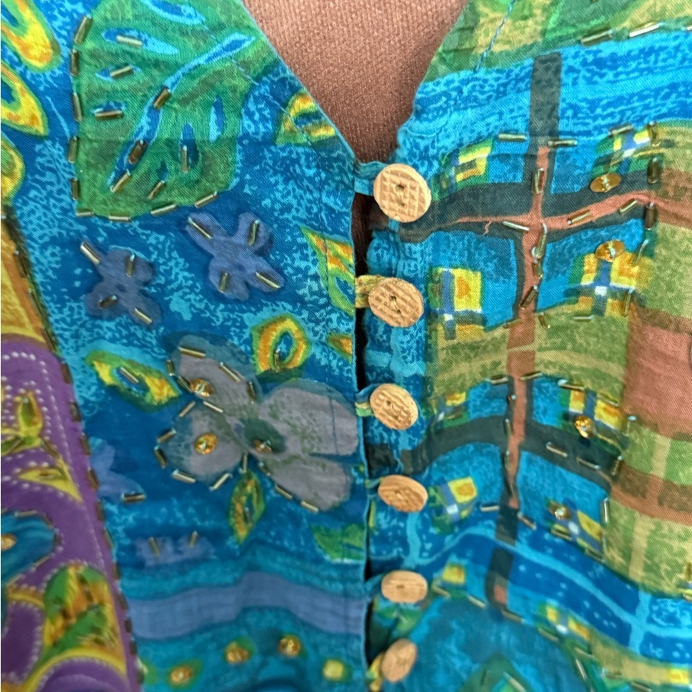 Vibrant Patchwork Vest in Blue and Yellow - Picture 2 of 5